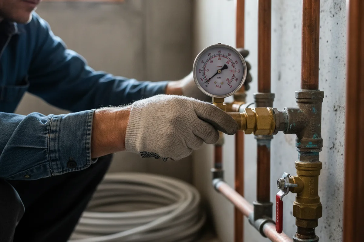 Pressure testing a repaired line during Water Line Repair in Cylinder
